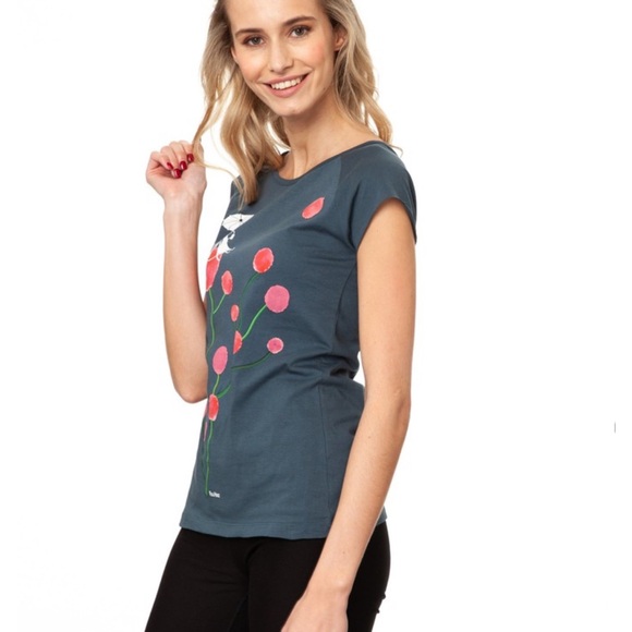 Fellherz Organic Vegan Cotton Sundowner Cap Sleeve Thundercloud Tee Size M NWT - Picture 3 of 9